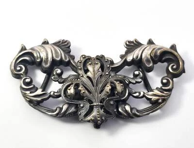 Victorian clover lucky trefoil repousse silver plated antique wedding sash buckl - Image 1 of 4