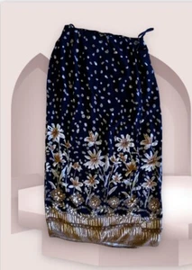 Parquet Vintage 90s Byer California Flowers Maxi Skirt Womens MFloral Black - Picture 1 of 13