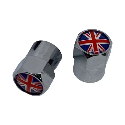 British Flag Valve Stem Caps Metal Chrome Triumph Royal Enfield Norton Matchless - Image 1 of 4