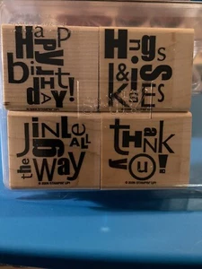 Stampin' Up! "Alphabet Suppe" 4 Stück Holz Geburtstag Umarmungen & Küsse, Jingle, Danke - Bild 1 von 2