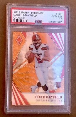 2018 Panini Phoenix Orange #106 Baker Mayfield  RC PSA 10 Rookie /99 - Image 1 of 3