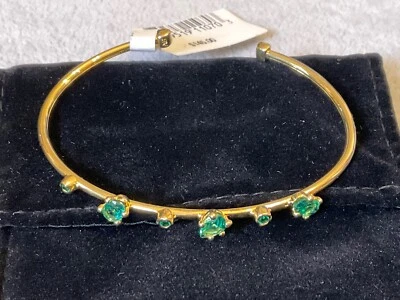 Alexis Bittar Green Rhinestone Gold-Plated Cuff Bracelet NWT One Size - Image 1 of 4
