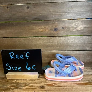 New NWT Little Kids Reef Ahi Blue Striped Thong Sandals Flip Flops Size 6 C - Picture 1 of 6