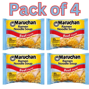 Maruchan Ramen Noodle Soup Beef Flavor 3 oz Pack of 4 Less Sodium Quick Meal - Picture 1 of 4