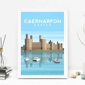 Caernarfon Castle Art Print, North Wales Travel Poster, Original Illustration - Picture 1 of 6