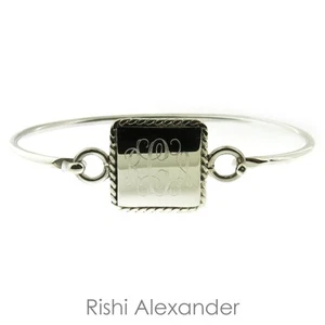Brazalete cuadrado con monograma con borde de cuerda con bisagras de plata esterlina 925 - Imagen 1 de 5