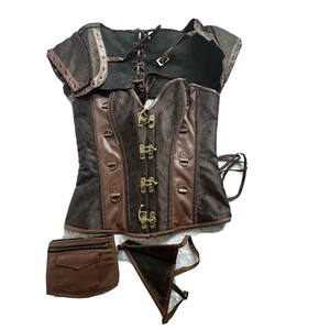 Damen Überbrust Korsett mit Jacke Gürtel G-String Brokat Muster Retro Gr. XL - Bild 1 von 8