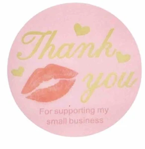 50 pegatinas de agradecimiento por apoyar a My Business etiqueta XL 2"" beso rosa - Imagen 1 de 6