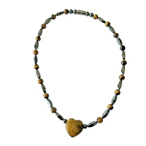 Collar Colgante Corazón Ojo de Tigre Cierre Magnético Hematita Redondo Cuentas Oblongas - Imagen 1 de 10