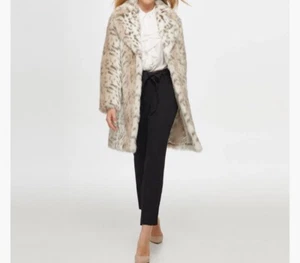 Karl Lagerfeld Paris Leopard-Print Faux-Fur Coat Small 450$ NEW - Picture 1 of 10