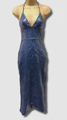 $1570 Vestido midi halter de lentejuelas azules para mujer David Koma talla UK6 US2 Foto 1 de 3