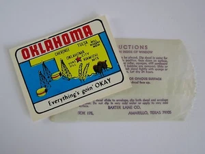 Vintage State of Oklahoma Baxter Lane Water Decal - Picture 1 of 3