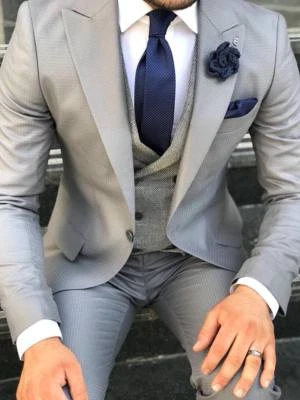 DESIGNER BUSINESS GRAU HERRENANZUG SAKKO MILIERT WESTE TAILLIERT SLIM FIT 44 - Bild 1 von 4