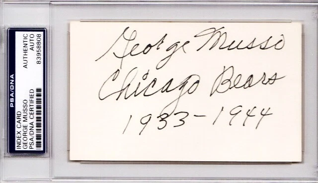 George Musso Signed Chicago Bears 3x5 inch Index Card - Died 2000 + PSA/DNA COA - Image 1 of 1