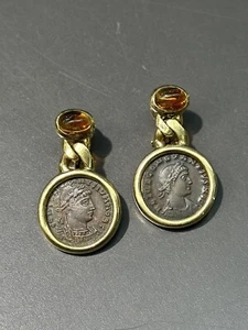 Vintage 18K Gold Roman Coin Citrine Earring - Picture 1 of 7