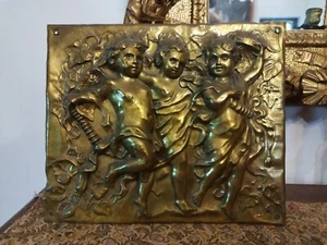 BASSORILIEVO Antico IN LAMINA OTTONE CON IMMAGINE DI PUTTI Angeli Alati Arte - Imagen 1 de 10