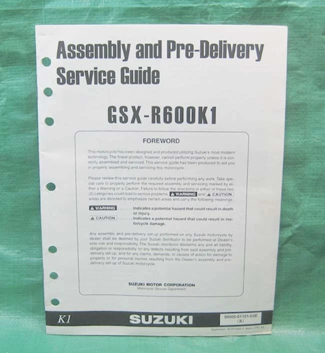 2001 Suzuki GSXR600K1 Assembly and Pre-Delivery Service Guide 99505-01121-03E - Image 1 of 1