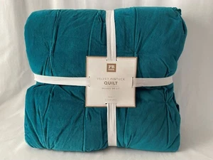 NEW Pottery Barn Teen TWIN Velvet Pintuck Quilt Comforter Deep Teal Blue - Picture 1 of 6
