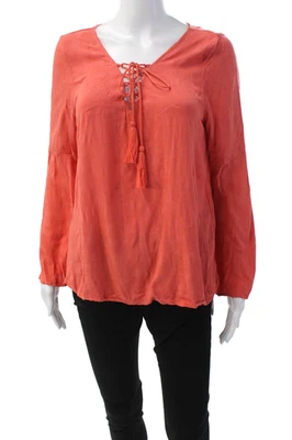 Blusa de cuello con cordones y estampado de cachemir naranja talla mediana para mujer Cupcakes y cachemir Foto 1 de 4