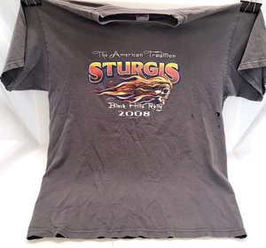 Y2K Vintage 2008 Mens L DISTRESSED T-Shirt Sturgis Black Hills Bike Rally Faded - Picture 1 of 11