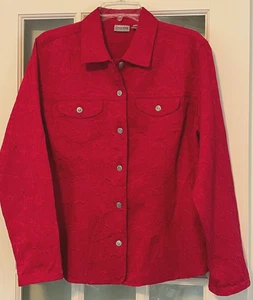 CHICO'S rotes Sakko Hemd mit Knopfleiste, Langarm, Blumenprägung, Größe 2 (L/12) - Bild 1 von 6