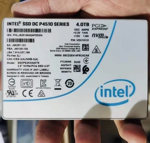 Intel 4TB P4510 SSD Series DC NVME U.2 SSDPE2KX040T8 Solid State Drive VDV10131 - Picture 1 of 2