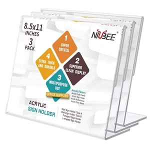 Acrylic Sign Holder 8.5x11 Inches 3 Pack Landscape, Slant Back Clear Paper Fr... - Picture 1 of 7