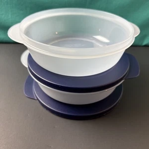 Tupperware CrystalWave Microwave 3.25 Cup Round Bowl Container Blue Seal Set - Picture 1 of 2