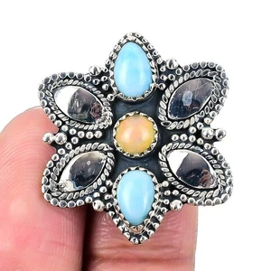 Anillo de plata esterlina con piedras preciosas de ópalo etíope declaración única del día de las hermanas de la madre - Imagen 1 de 8