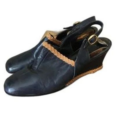 Zapatillas plisadas vintage años 60 70 azul marino talla 6 1/2 con ribete trenzado tostado Foto 1 de 4