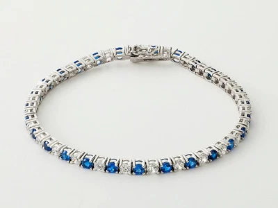 Brazalete tenis diamante zafiro natural redondo de 12,00 quilates oro blanco de 14 quilates 7 pulgadas Foto 1 de 4