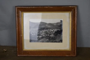 Framed Black & White Town Village Landscape Photograph Wood Frame Matted Rustic - Picture 1 of 7