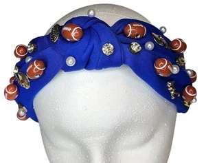 Blau Fußball Anhänger Stirnband Perle Strass Knoten Team Schule Geist Sport Mama - Bild 1 von 4