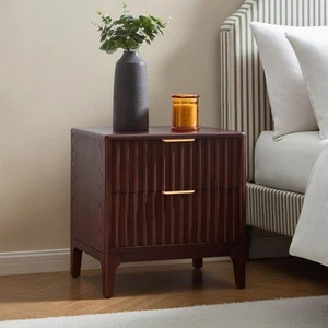 Dusk Elena Mahogany Wood Veneer 2 Drawer Bedside Table RRP £154 - Picture 1 of 7