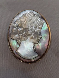 Vintage 14k Gelbgold Kamee Brosche Anstecknadel Anhänger groß lesen - Bild 1 von 9