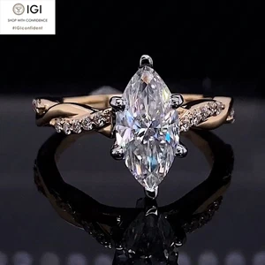 2.00Ct IGI E VS1 Marquise Lab Grown Diamond Engagement Ring In 14K Two-Tone Gold - Picture 1 of 20