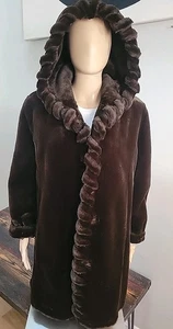 Marvin Richards Vintage Faux Fur Hooded Lined Coat Open Front Womens Size Small - Picture 1 of 14