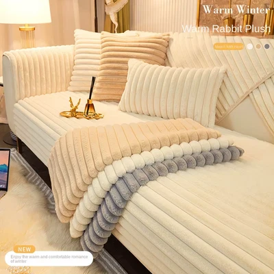 High Quality Winter Thickened Faux Rabbit Fur Sofa Cushion,Warm Seat Pad,Sofa Sl - Image 1 of 4