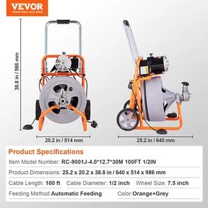 VEVOR 1/2 Pollici Macchina Pulitore Di Scarico 75FT/100FT Alimentazione Automati - Foto 1 di 10