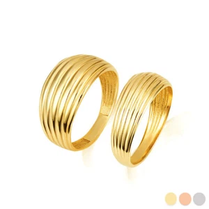 Gold Ribbed Cocktail Party Striped Band Ring (Available in Yellow/Rose/White) - Picture 1 of 9
