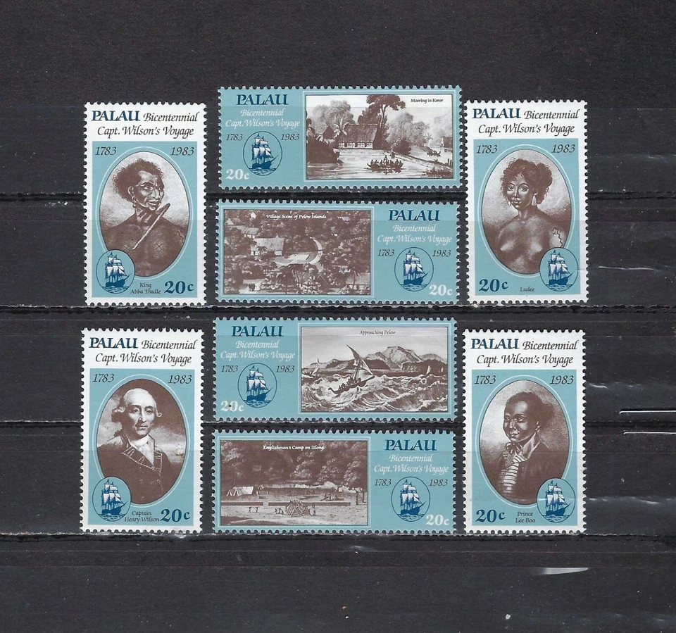 PALAU , USA ,1983, BICENT, CAPT. WILSONS VOYAGE , SET OF 8 STAMPS , MNH , CV$5 - Image 1 of 1