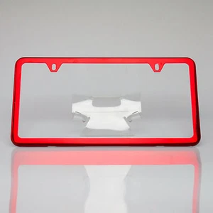 Slim Stainless Steel Chrome Red License Plate 2 Hole Frame Light Weight Ford Frs - Foto 1 di 12
