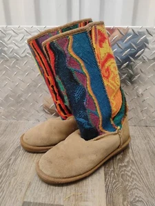 VTG Coogi Australia 3-D Sweater Knit Shearling Boots Colorful Sherpa Lined Sz 7 - Picture 1 of 8