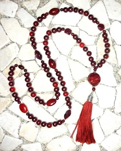 ★ Cadena larga en Y ★ FLOWER POWER HIPPIE ★ BORLA ★ rojo oscuro ★ - Imagen 1 de 4