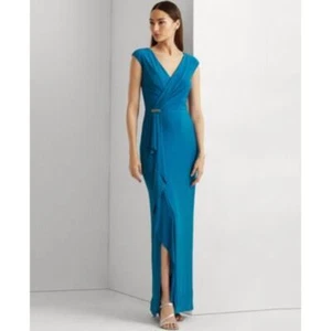 Lauren Ralph Lauren Ladies Bondi Blue Ruffle Trim Jersey Gown, Size 10, NWT! - Picture 1 of 1