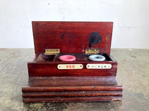 Antique Small Wooden Porcelain Inkwell Office Set Farmhouse Barn Salvage - Picture 1 of 21