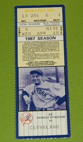 New York Yankees Ticket Stub | April 15 1987 | Rickey Henderson 2 Hits Cover