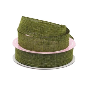 Green Linen Ribbon | Moss Green Faux Linen Ribbon - 5/8in. x 25 Yds (pm59600557) - Picture 1 of 1