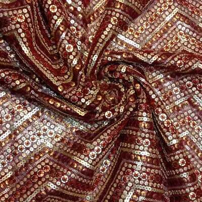 Red Sabyasachi Inspired Sequin Material Dress Craft Lengha Fabric 44" Meter - Image 1 of 2