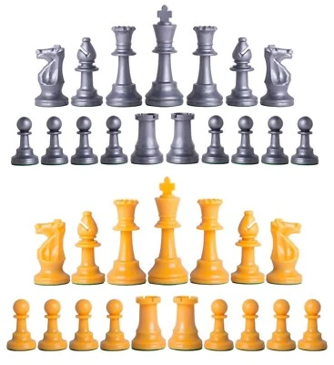 Staunton 三重加权国际象棋棋子 - 全套银色和黄色 - 4 皇后区 — 第 1/3 张图片